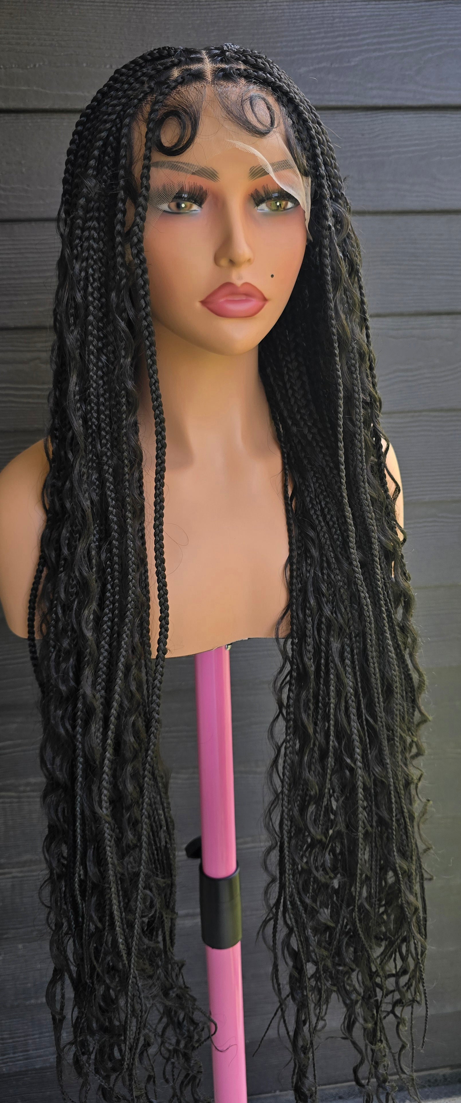 Luxury 32" French Curl Knotless Braided Lace Wig | Lightweight Micro Braids