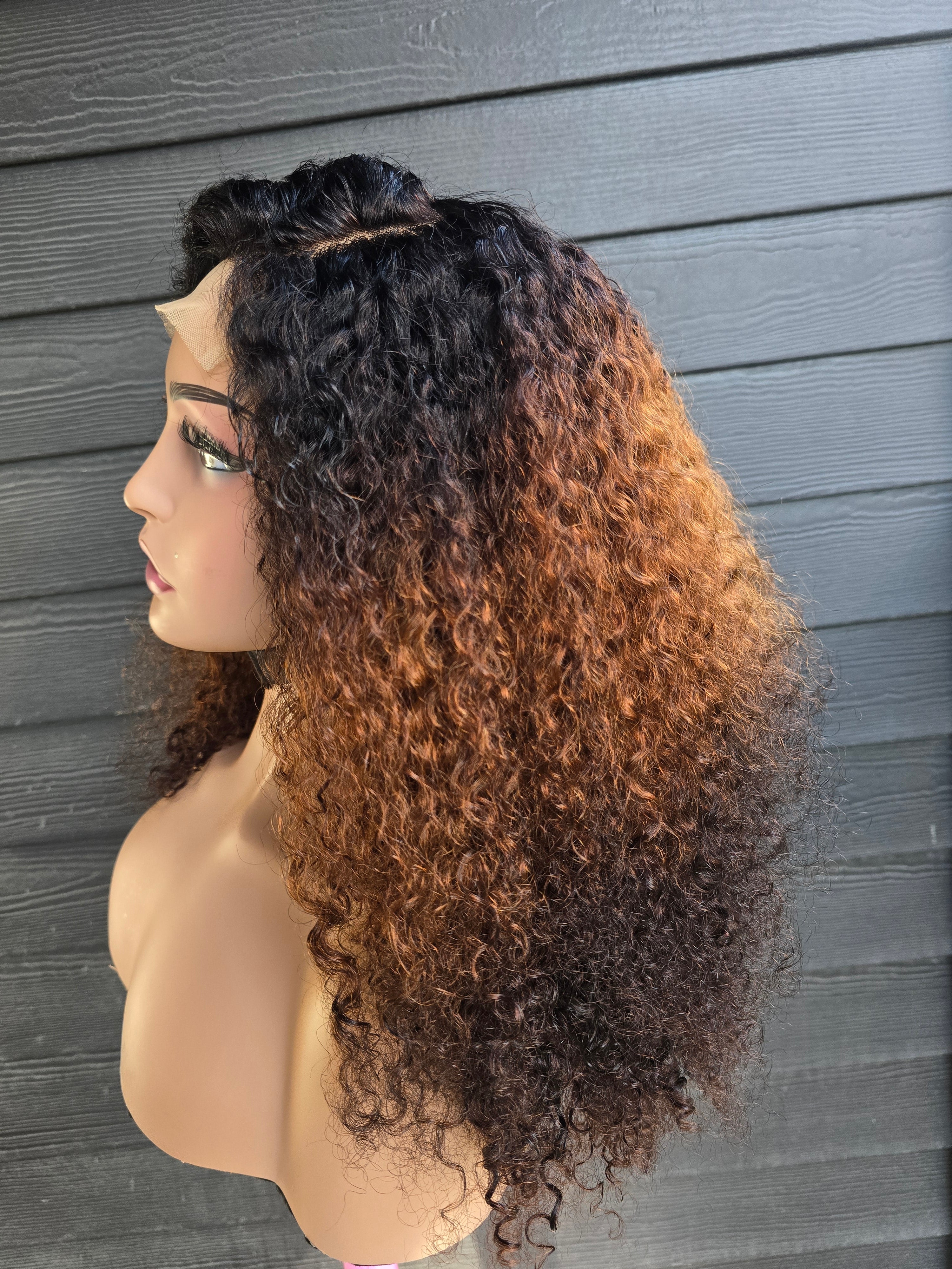 20" Curly 4x4 Lace Closure Wig - 250% Density Double Drawn (Color 2/4/350)
