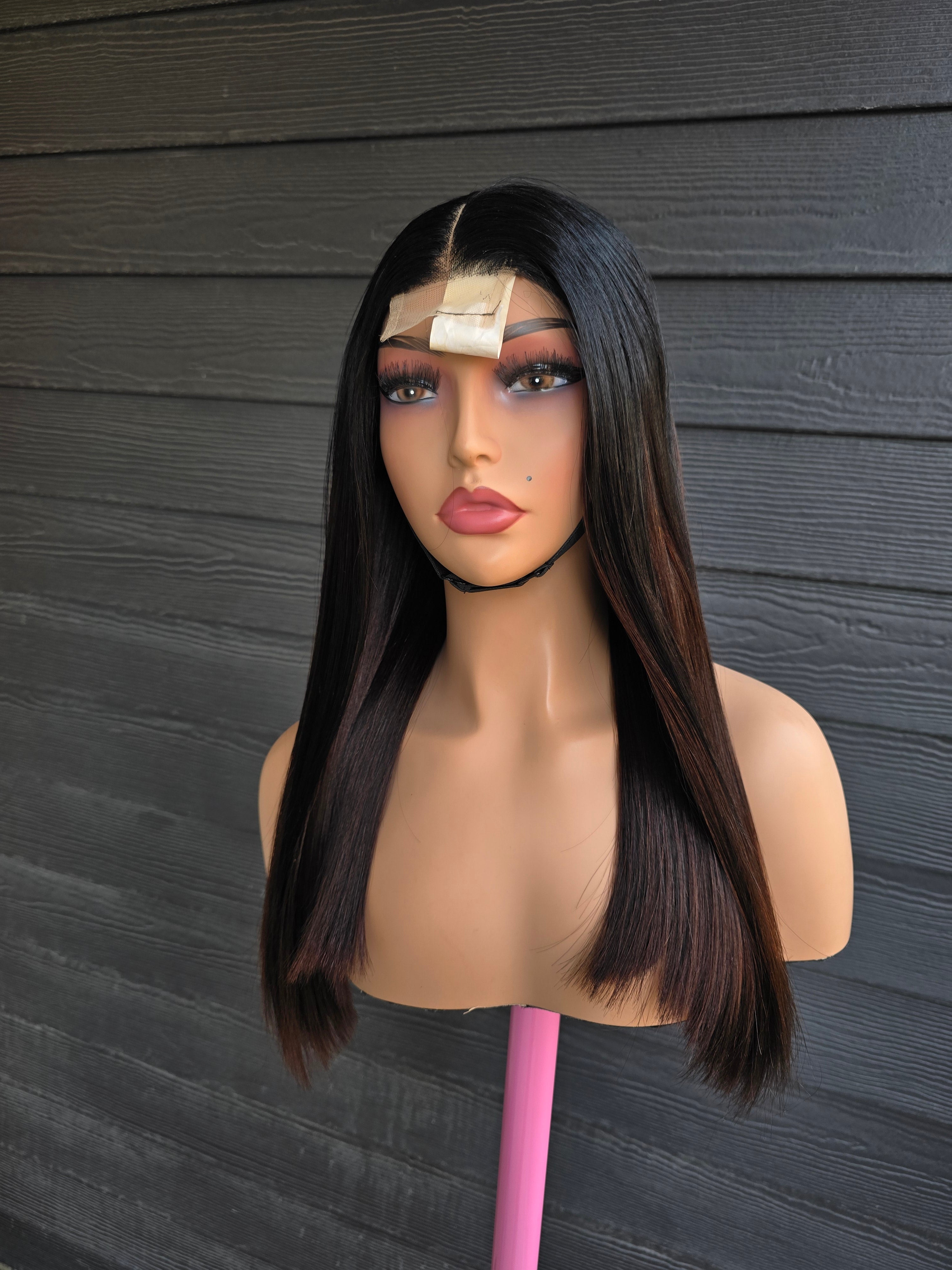 20" Virgin Hair 2x6 Closure Wig - Double Drawn Mixed Color with Dark Closure