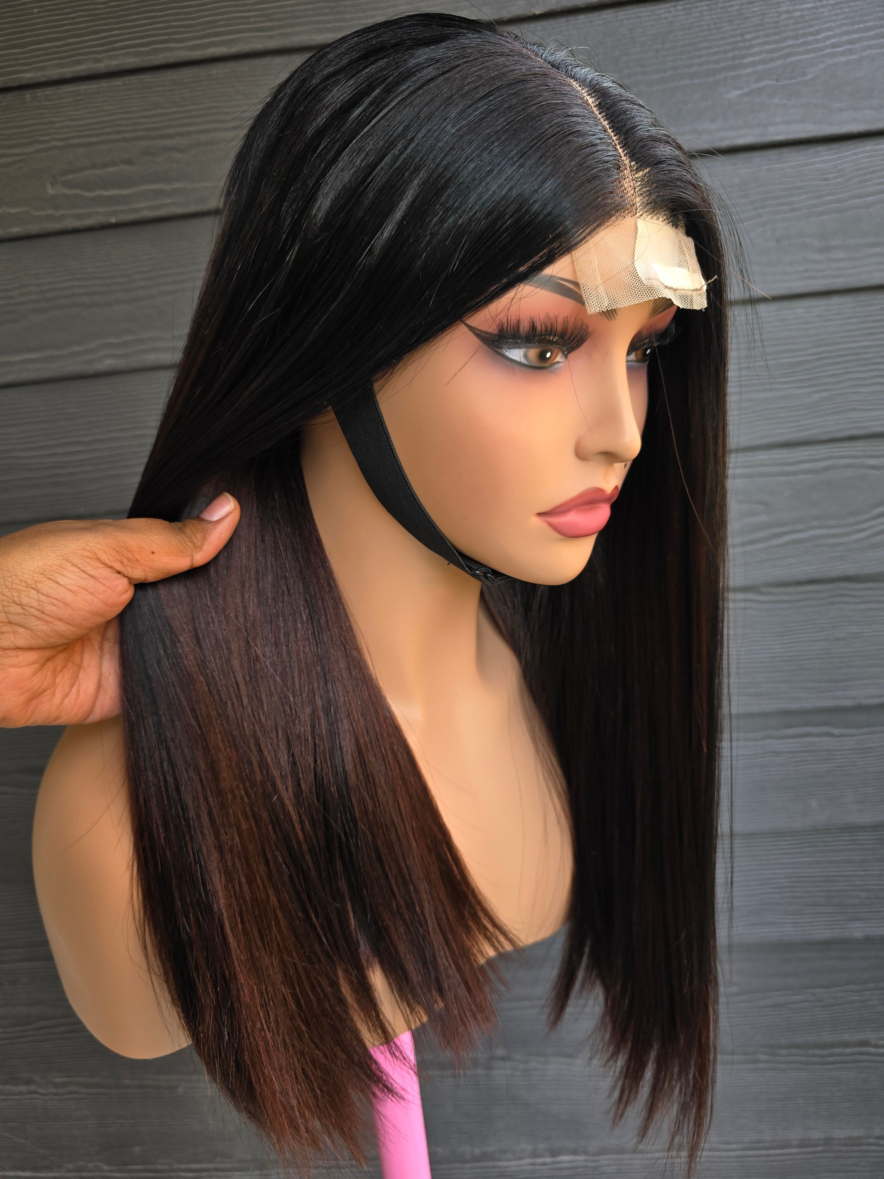20" Virgin Hair 2x6 Closure Wig - Double Drawn Mixed Color with Dark Closure