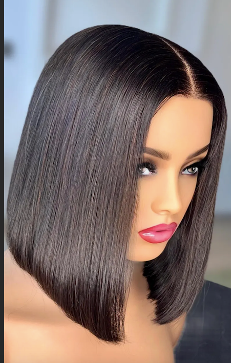 2X6 Lace Deep Middle Part wig on a mannequin head with close-up details of lace, elastic bands, secure combs, and adjustable strap.