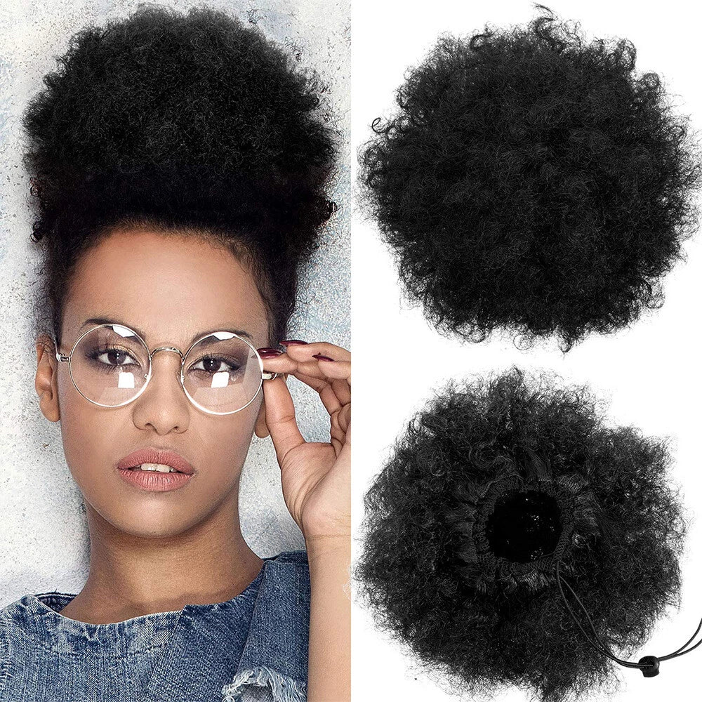 8" Curly Afro Human Hair Drawstring Ponytail Extension