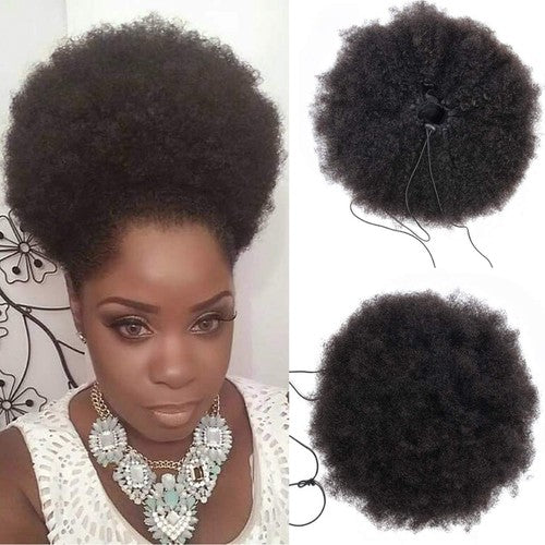 8" Curly Afro Human Hair Drawstring Ponytail Extension