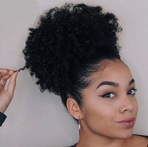 8" Curly Afro Human Hair Drawstring Ponytail Extension