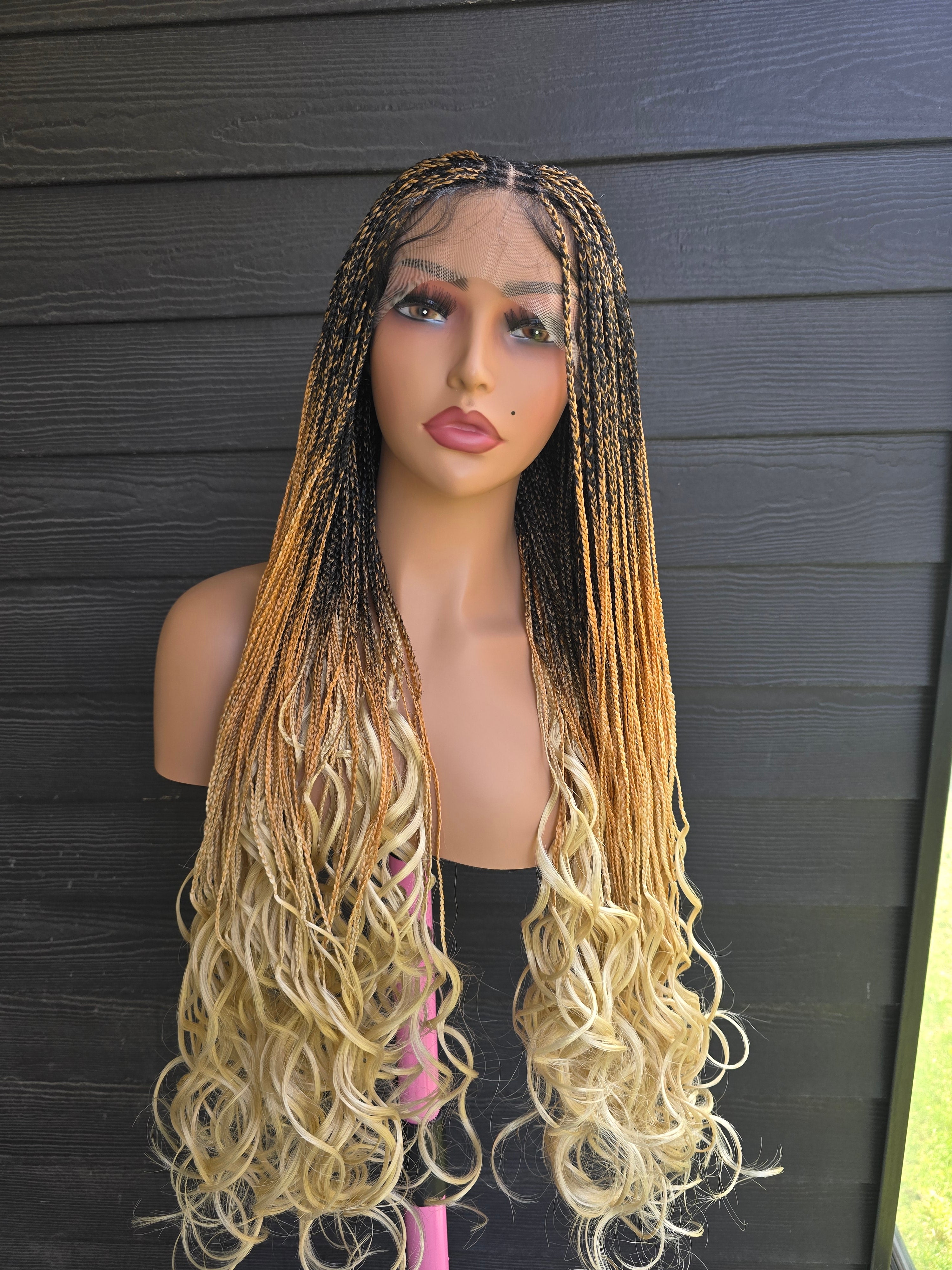 Luxury 32" French Curl Knotless Braided Lace Wig | Lightweight Micro Braids