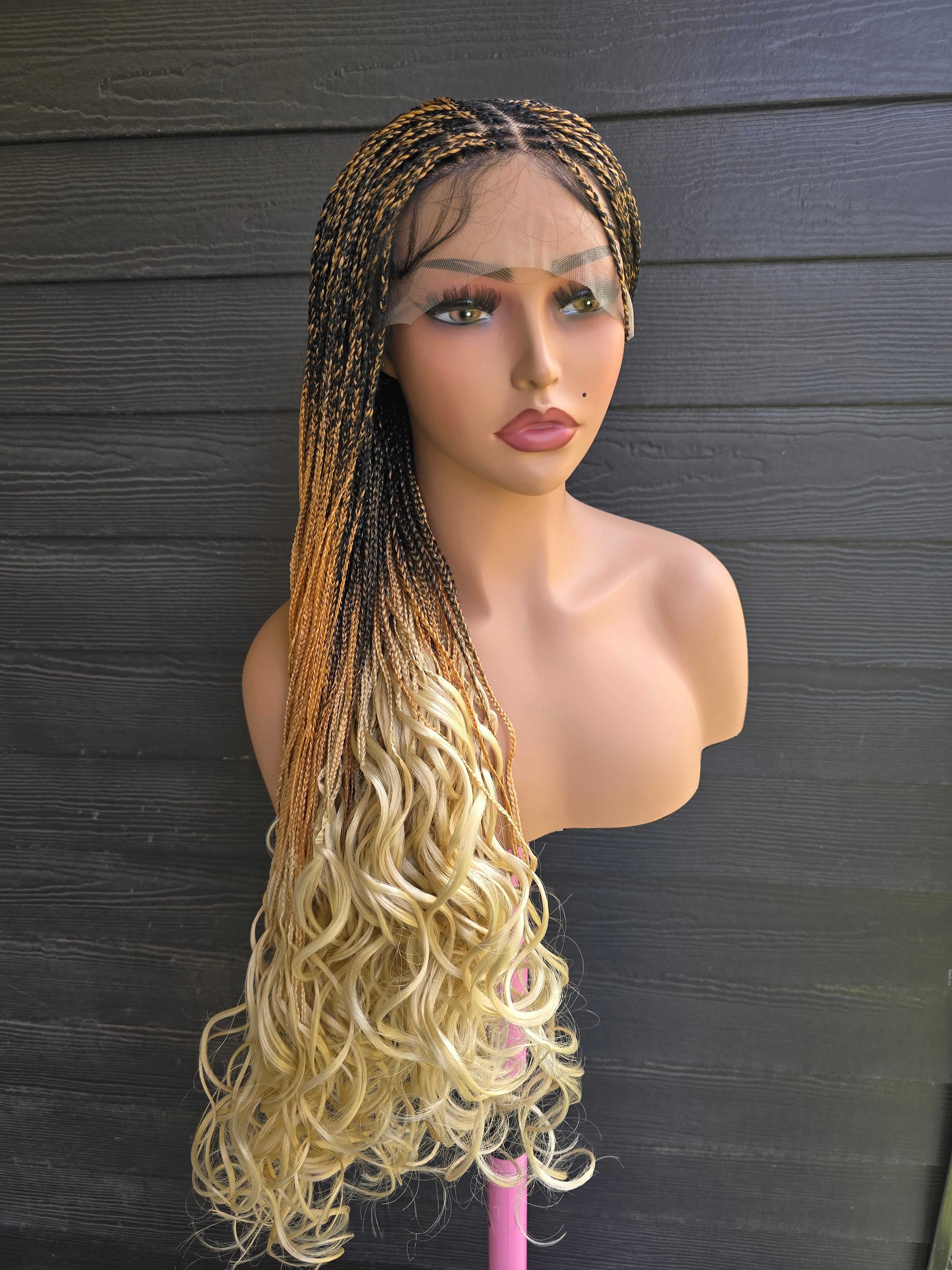 Luxury 32" French Curl Knotless Braided Lace Wig | Lightweight Micro Braids