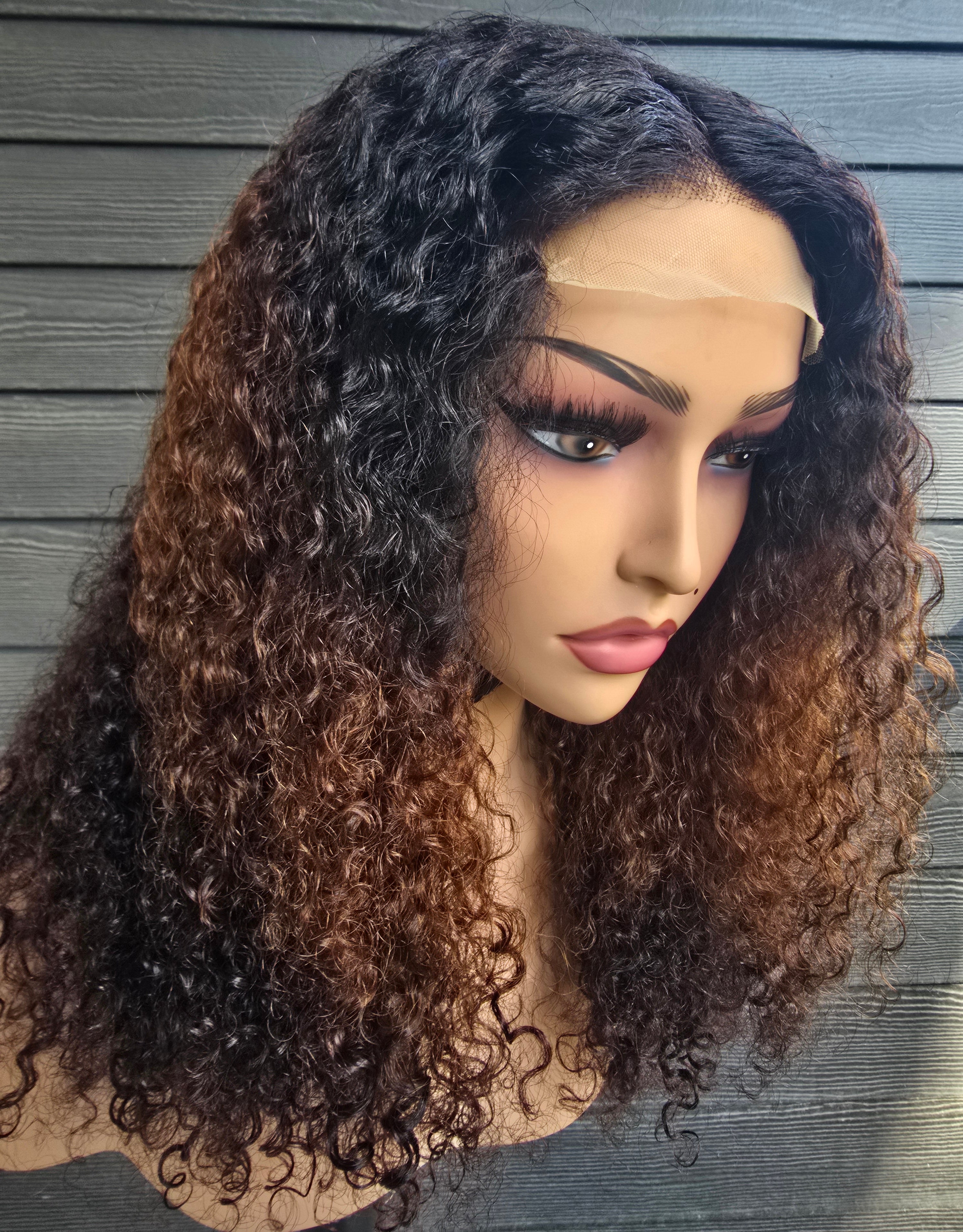 20" Curly 4x4 Lace Closure Wig - 250% Density Double Drawn (Color 2/4/350)