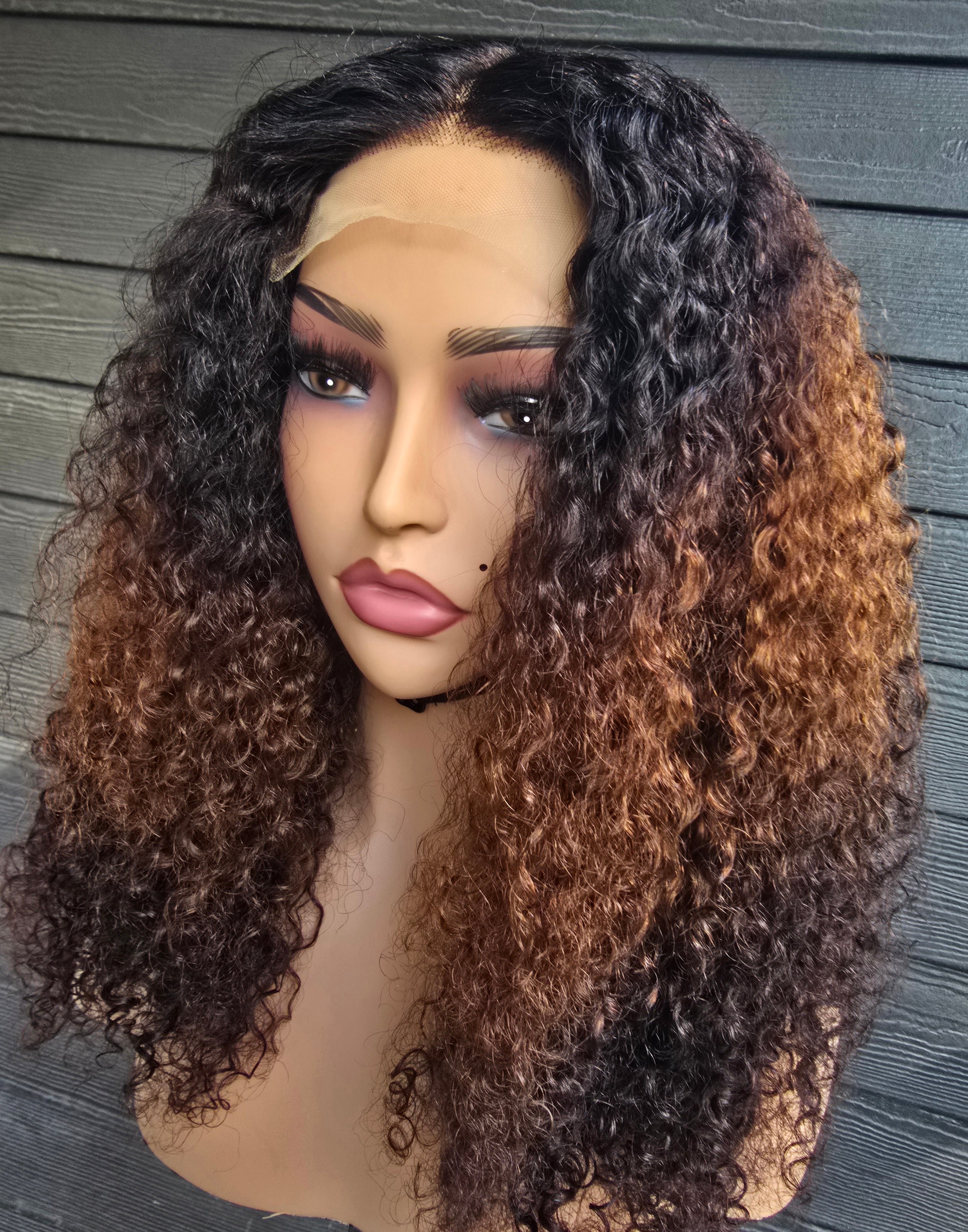 20" Curly 4x4 Lace Closure Wig - 250% Density Double Drawn (Color 2/4/350)