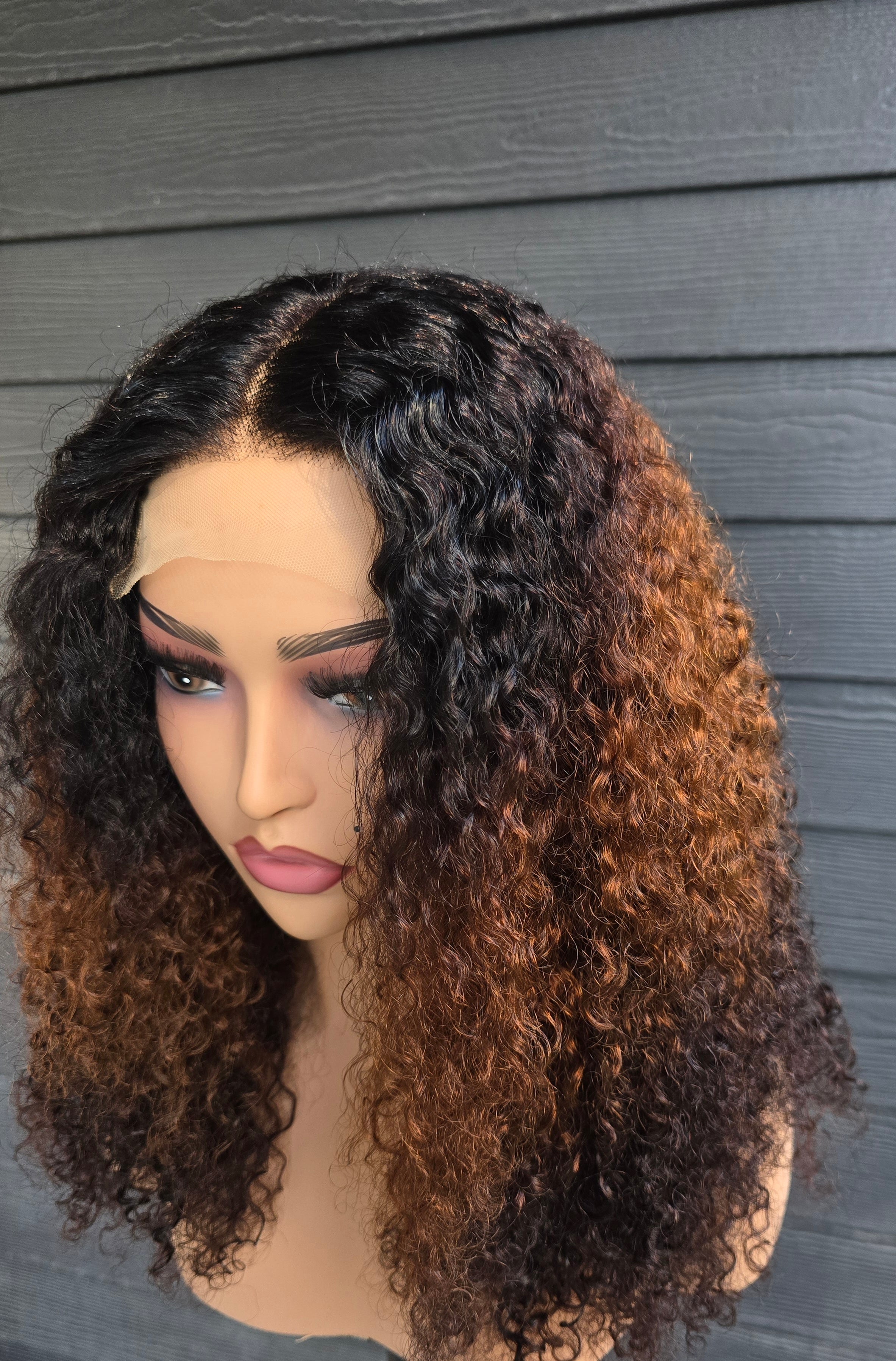 20" Curly 4x4 Lace Closure Wig - 250% Density Double Drawn (Color 2/4/350)