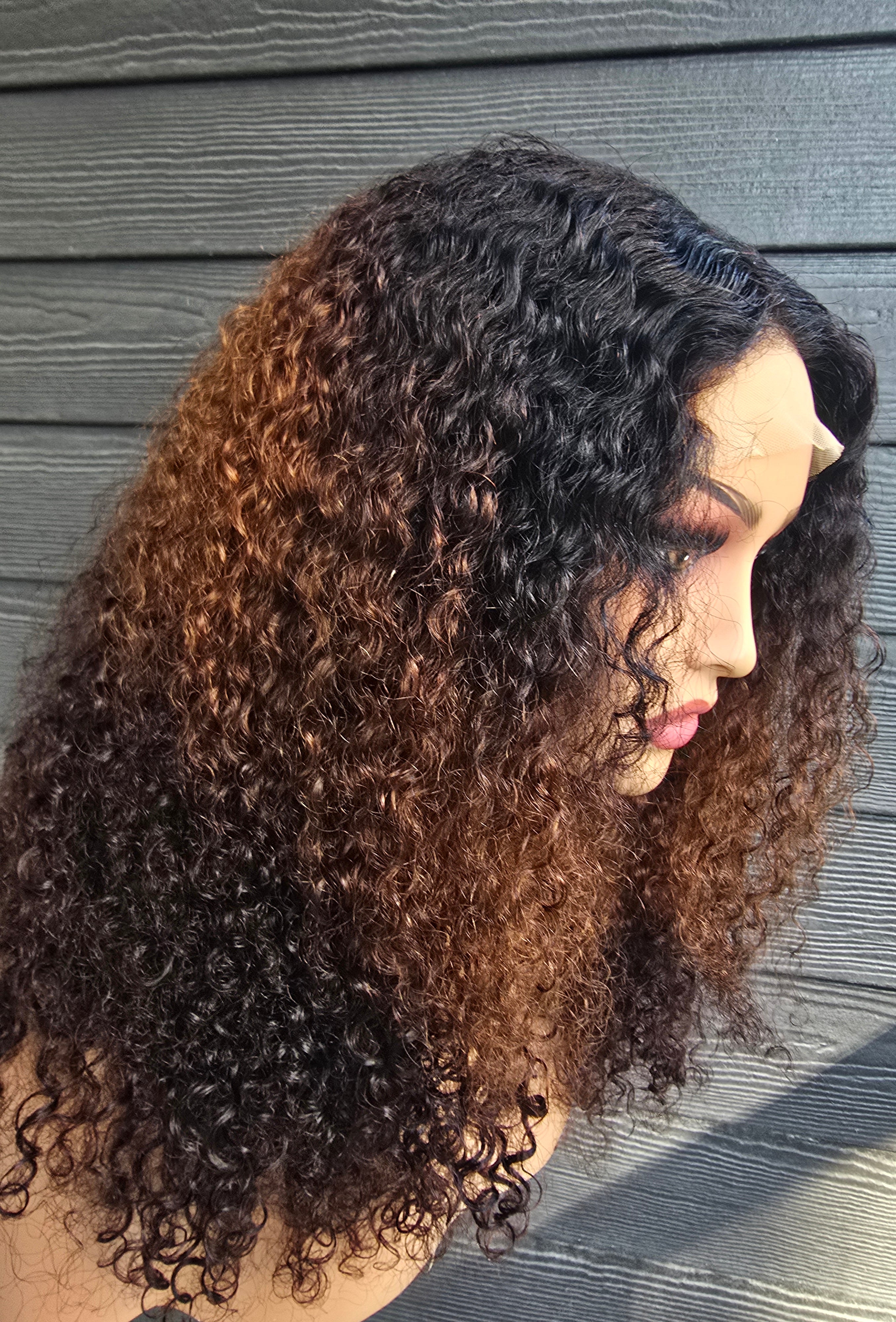 20" Curly 4x4 Lace Closure Wig - 250% Density Double Drawn (Color 2/4/350)