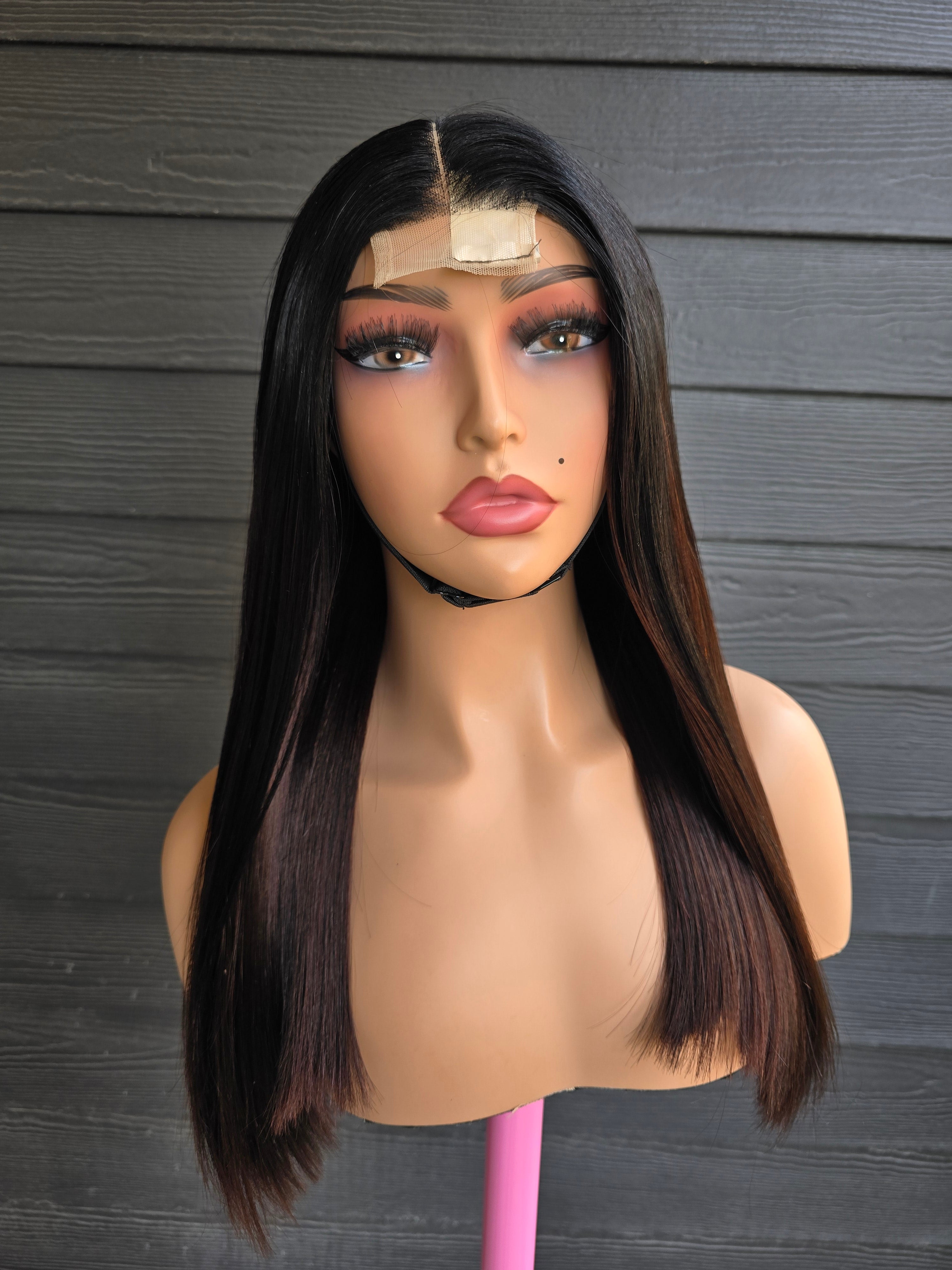20" Virgin Hair 2x6 Closure Wig - Double Drawn Mixed Color with Dark Closure