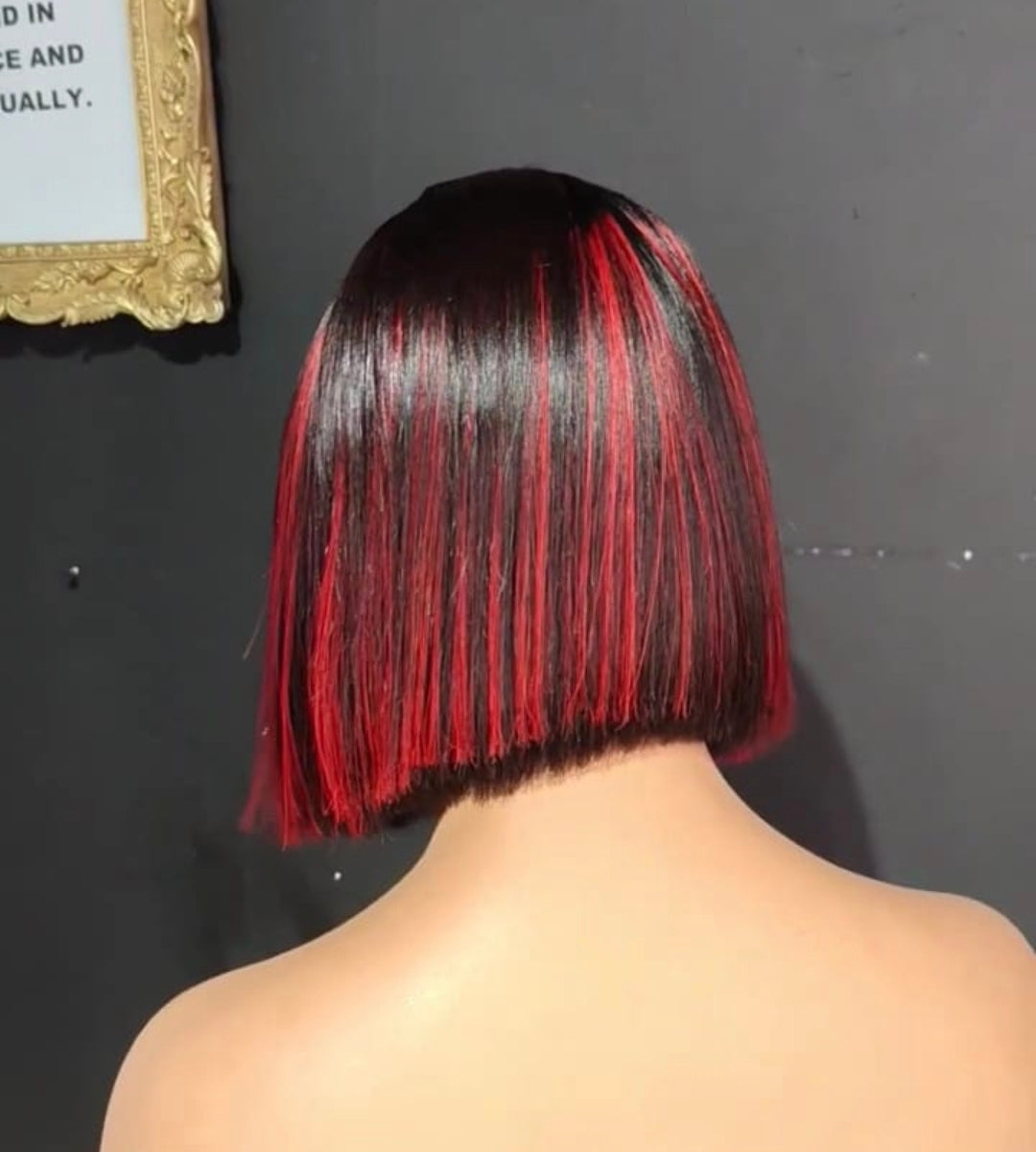 8” Straight Bone straight Bob Wig – 2x6 Closure | Red Highlights | Cambodian hair