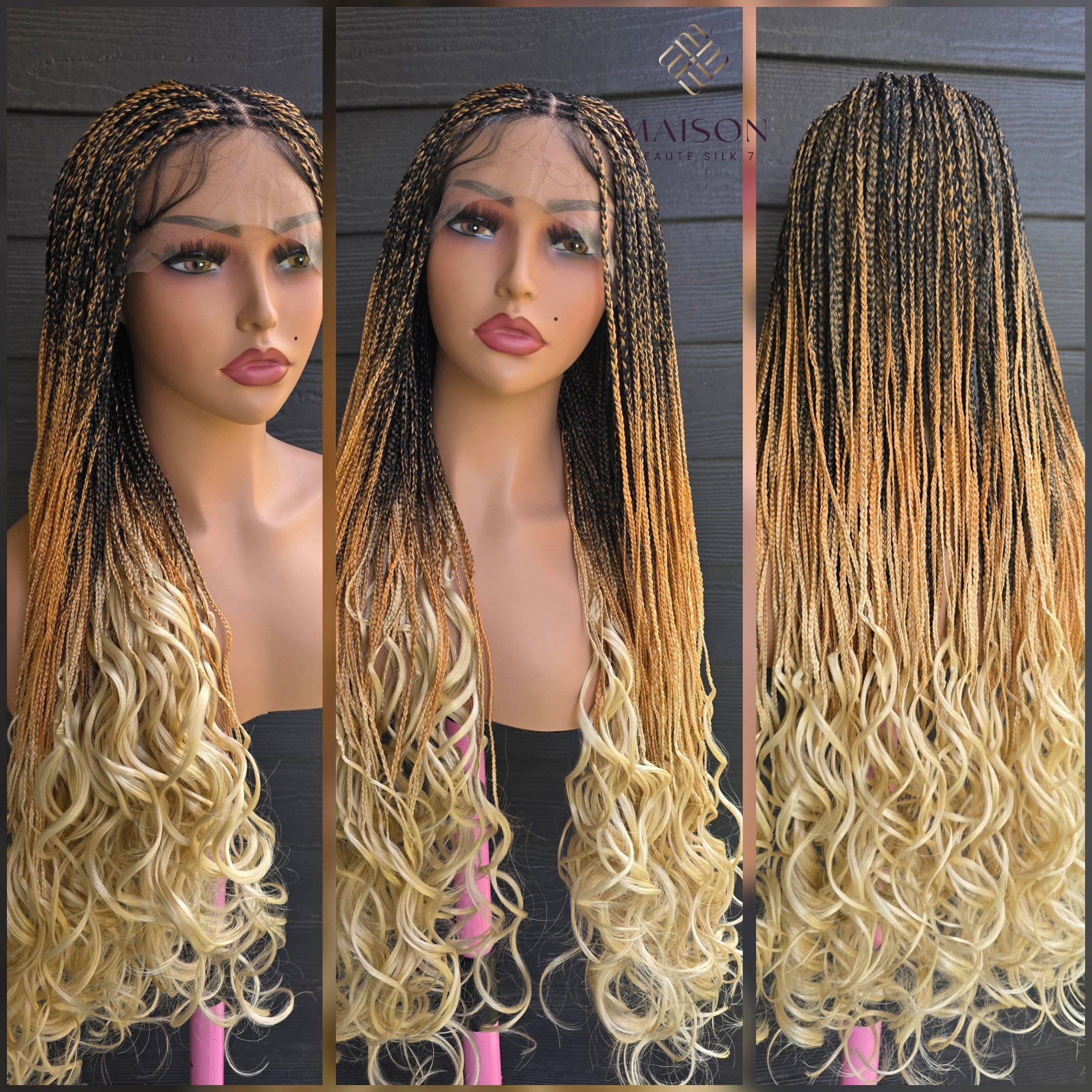 Luxury 32" French Curl Knotless Braided Lace Wig | Lightweight Micro Braids