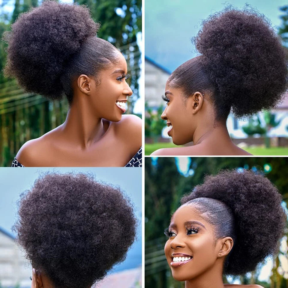8" Curly Afro Human Hair Drawstring Ponytail Extension