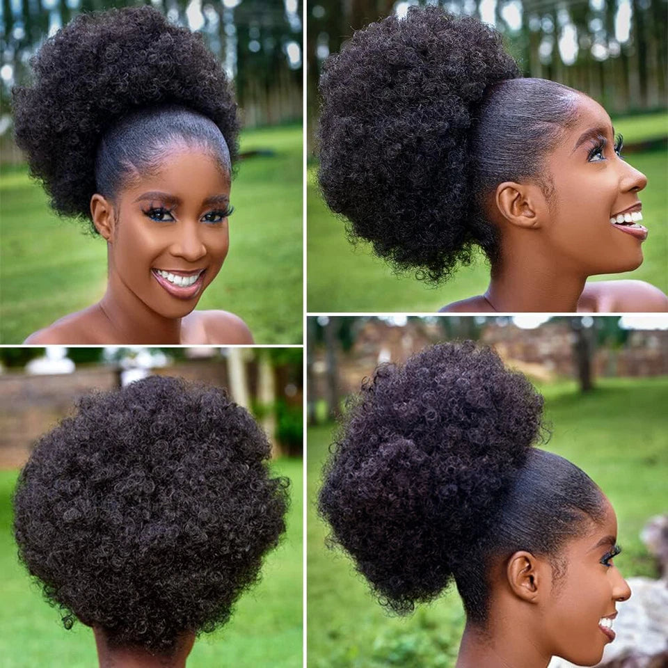 8" Curly Afro Human Hair Drawstring Ponytail Extension